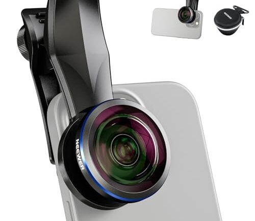 NEEWER Obiektyw typu rybie oko 8 mm z szerokokątnym kątem 220° i gwintem 17 mm, klips do obiektywu telefonu, również do gwintowanej klatki na telefon 17 mm, etui na telefon/zacisk telefonu/tylnej