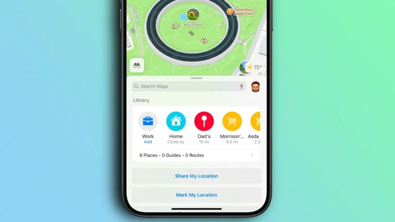 Ekran Map Apple z biblioteką zapisanych miejsc na iPhonie