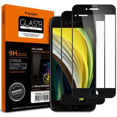 Spigen Szkło do etui Glas.tR Slim FC 2-Pack iPhone SE 2020, 8/7, czarne 8809710753181
